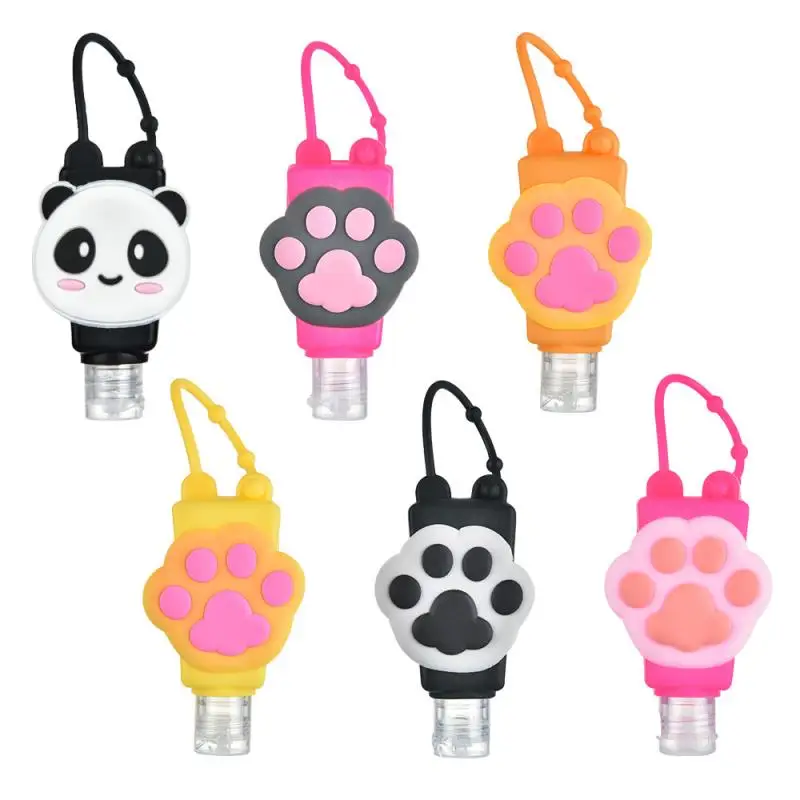 

6Pcs/Set Cute silicone liquid sub bottle 30ml portable Hangable cartoon panda shape Travel Mini Empty Bottle for Kids Student