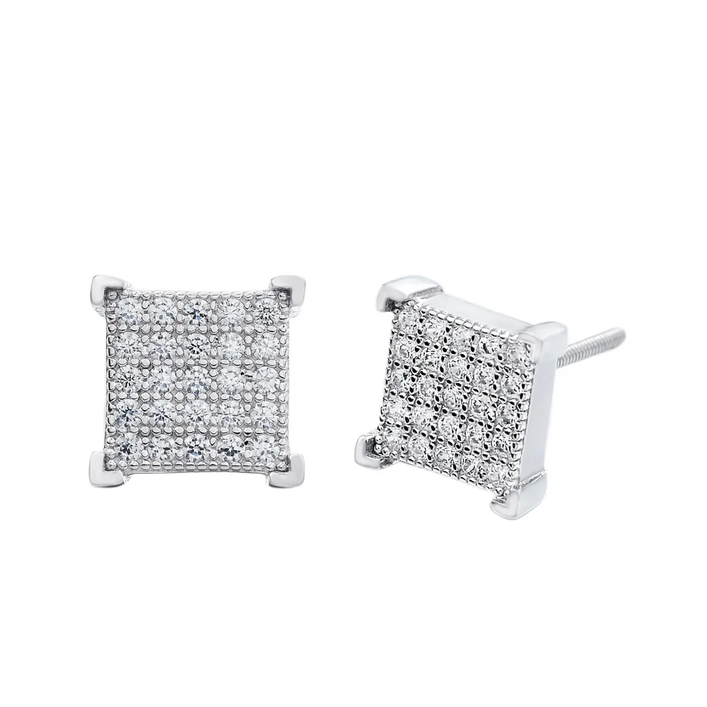 

Simple Man 925 Silver Studs Earring Hip Hop Trendsetter Inlaid Zircon Earrings for Men Square Personalized Jewelry