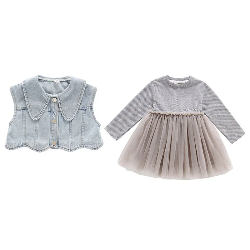 Новое модное весеннее детское платье с длинным рукавом Корейская версия