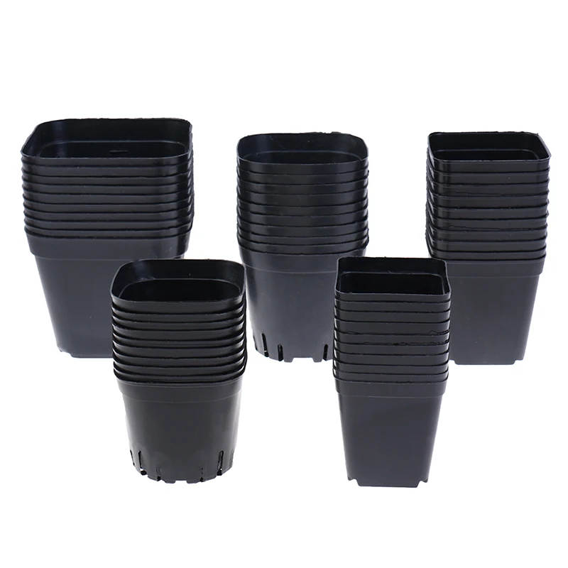 

10pcs Black Color Flower Pots Planters Pot Trays Plastic Pots Creative Small Square Pots For Succulent Plants New