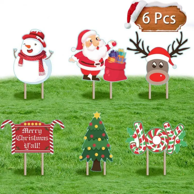 

6Pcs Christmas Outdoor Yard Signs With Stakes Santa Reindeer Snowman Christmas Tree Garden Lawn Stake Decoration Xmas Decor
