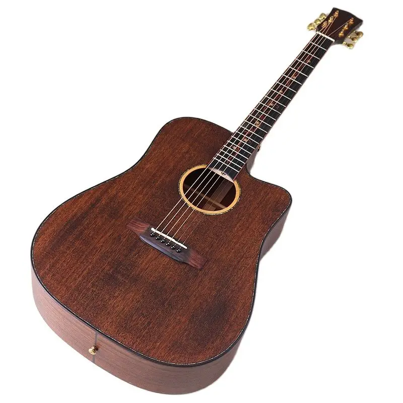 

Акустическая гитара sapele wood, 41 дюйм, матовое покрытие коричневого цвета, полноразмерная 6 струн, народная гитара с цветами, инкрустация грифа