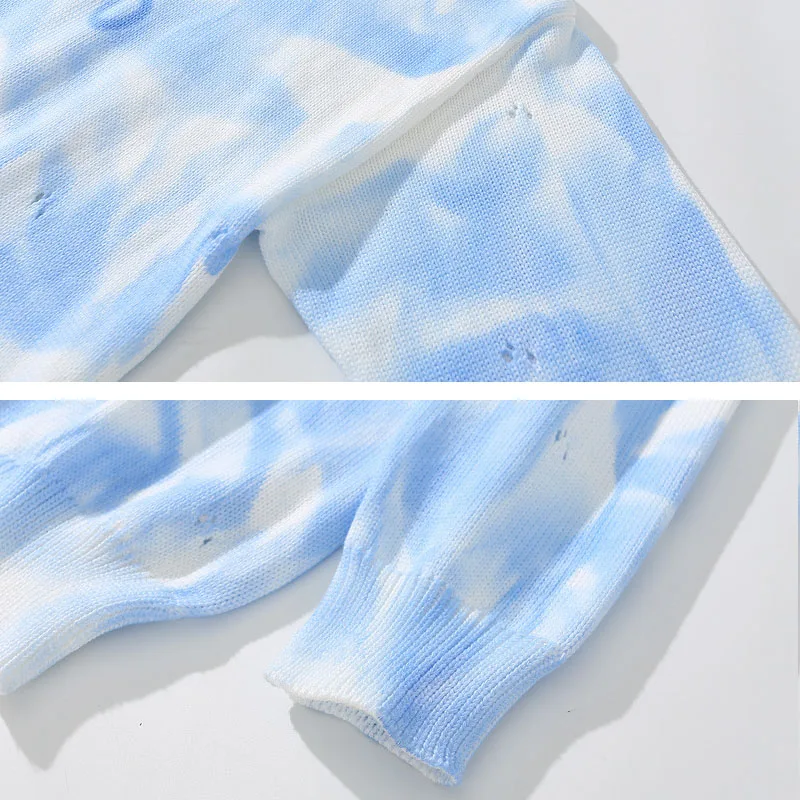 

Una Reta Tie Dye Sweater Men New Autumn Streetwear Men's Clothes Hip Hop Pullover Men Holes Oversize Holes Couple Sweater