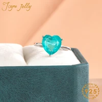 joycejelly classic 925 sterling silver heart shape finger rings elegant paraiba tourmaline engagement wedding statement gift