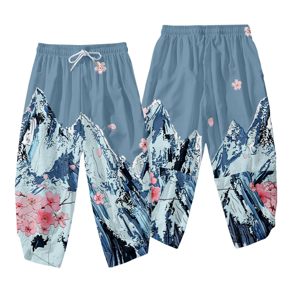 Men's Kimono Floral Printed Streetwear Pants Japanese Leisure Yukata Male Samurai Costume Haori Obi Beach Suit | Тематическая