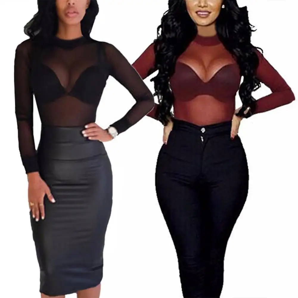 

Sexy women's T-shirts thin tops solid color pullovers long-sleeved half-high collar women's bottoming tops T-shirts ropa mujer