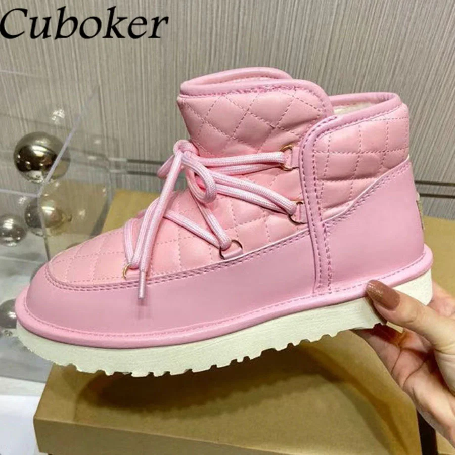 

Winter Pink Shoes Lace Up Snow Boots Women Round Toe Platform Shoes Female Botines Casual Winter Shoes Femininas Chaussure Femme