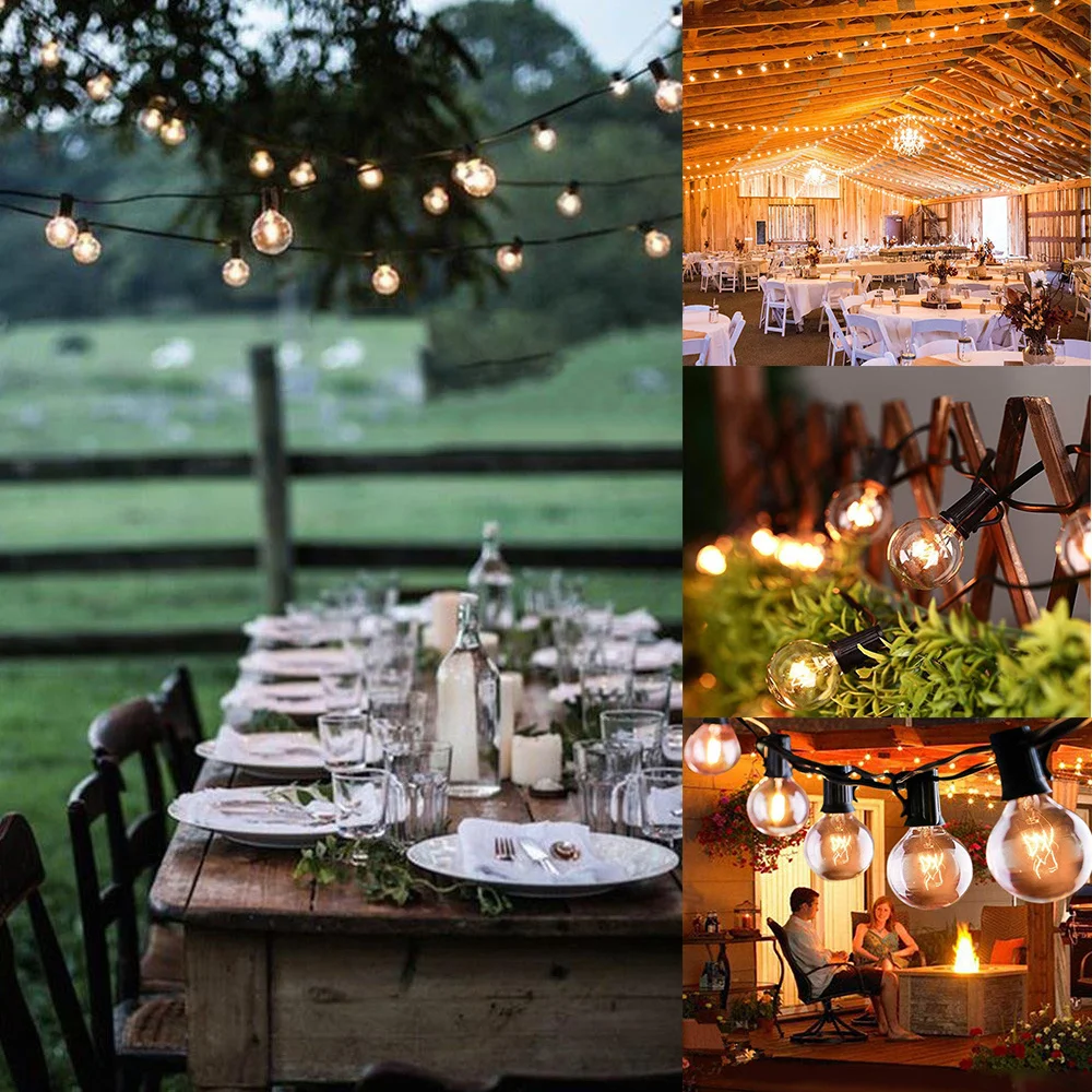 

25Ft String Lights Clear Bulb Fairy G40 String Waterproof IP44 Christmas Fairy Lights Led Light Garlands Street Garland New Year