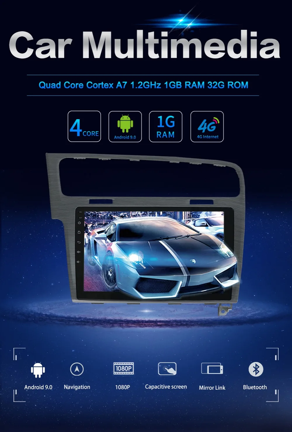 Bosion автомобильный радио мультимедиа без dvd 2din видео плеер навигация gps Android 4G для Volkswagen Golf 7 2013 управление рулем