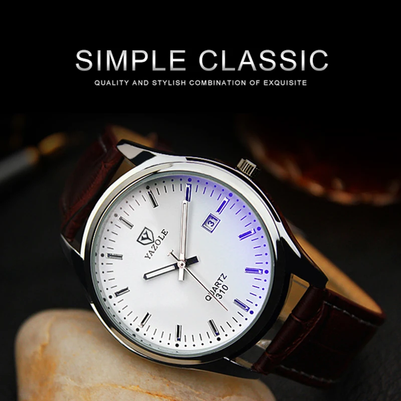 Часы наручные YAZOLE мужские роскошные модные водонепроницаемые светящиеся с