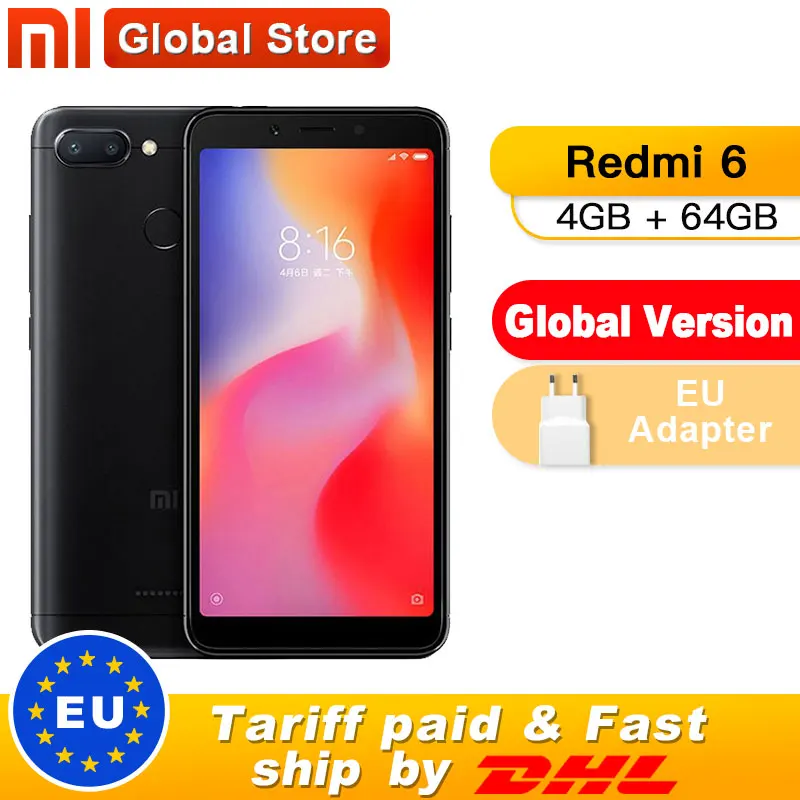 Глобальная версия Xiaomi Redmi 6 4 Гб 64 ГБ мобильный телефон Восьмиядерный процессор Helio