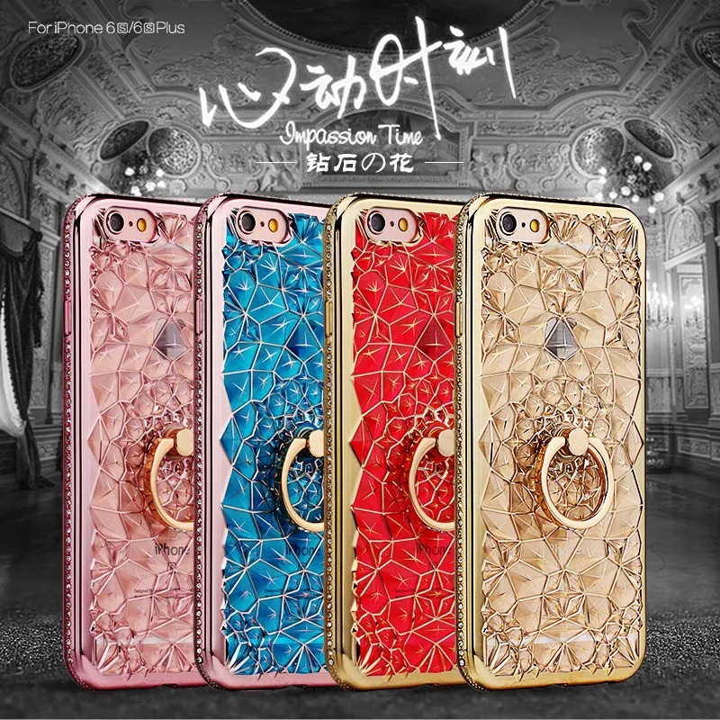 Для iPhone X Xs Max XR чехол Роскошные 3D мягкое кольцо Капа для iPhone 5, 5s, SE 6 S 7 8 плюс кольцо кремния блеск горный хрусталь Стенд Крышка