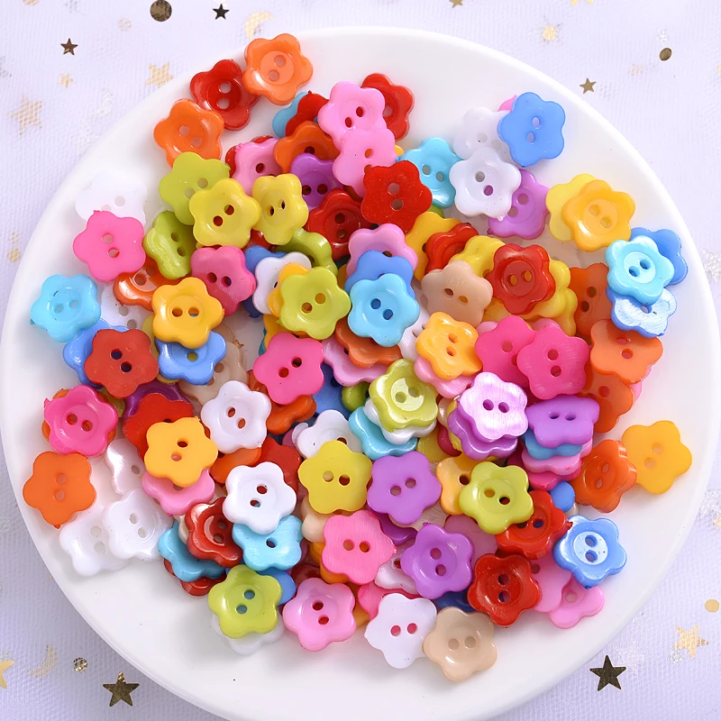 

13mm 50Pcs Colorful Cute Flower Shape Resin Buttons For Baby Kids Clothes 2 Holes Sewing Buttons For DIY Apparel Accessories