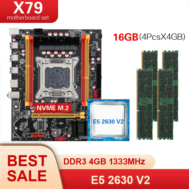 Kllisre X79 чипсет материнская плата LGA2011 Mini-ATX combos E5 2630 V2 CPU 4 шт. x ГБ = 16 Гб DDR3 1333 МГц ECC
