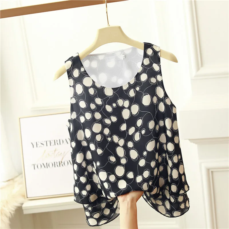 Блузка женская шифоновая с принтом модный топ без рукавов брендовая