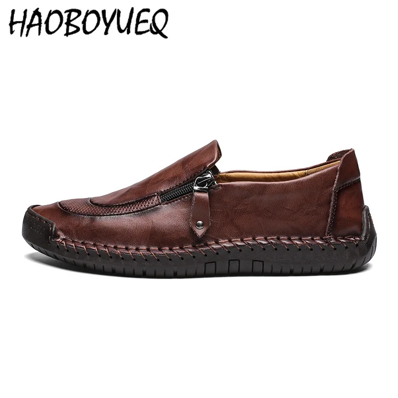 

Sapato Social Men Loafers Casual Flat Moccasins Genuine Leather Breathable Male Shoes Side Zipper Flats Mocasines Hombre Mужская