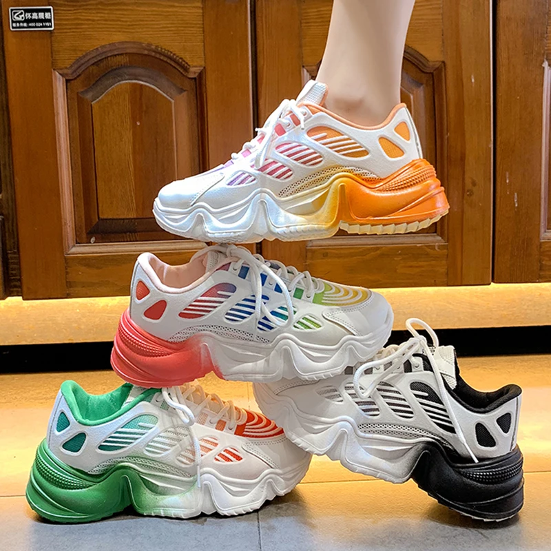 

Fashion Mixed Color Platform Sneakers Women Autumn Thick Bottom Colorful Sneakers Woman 2021 Breathable Vulcanized Shoes