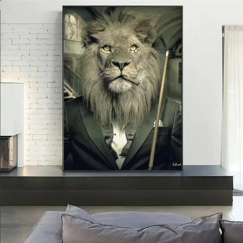 

Mafia Lion Smoking In Suit Play Snooker Canvas Wall Art Poster And Prints Painting On Wall Picture For Living Room Decoration