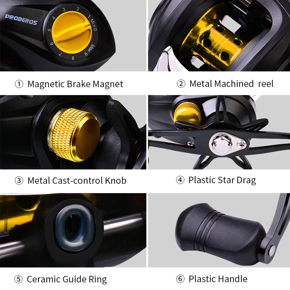 

Baitcasting Fishing Reel 7.2:1 Metal High Speed Lure Reel Magnetic Brake System Portable Easy Carrying Fishing Wheel Tackle
