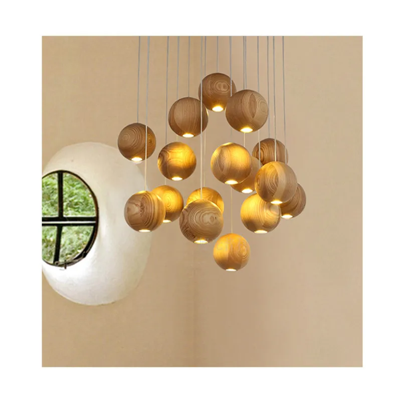 

Europe Designer Wooden Hanging Lights Timber Ball Hanging Lamp G4 Pendant Lights Decorative Lighting Fixture Foyer Room MJ1017