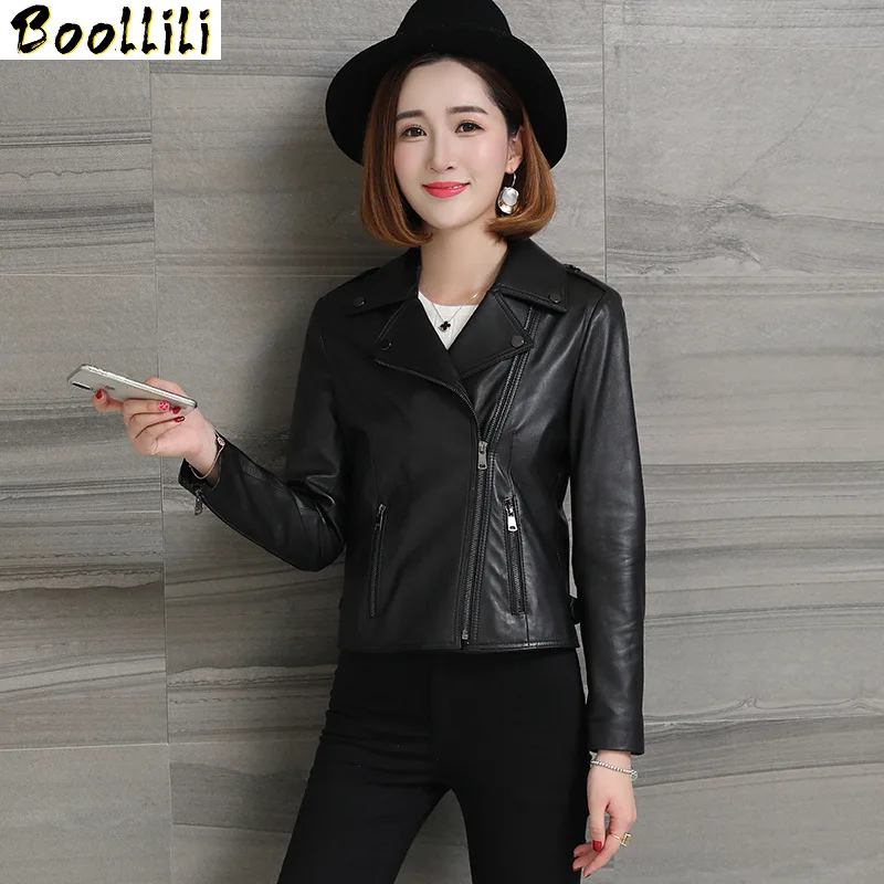 Leather Boollili Genuine Jacket Women Spring Short Sheepskin Coat Black Motorcycle Korean Slim Leather Jackets Leren Jas Dames