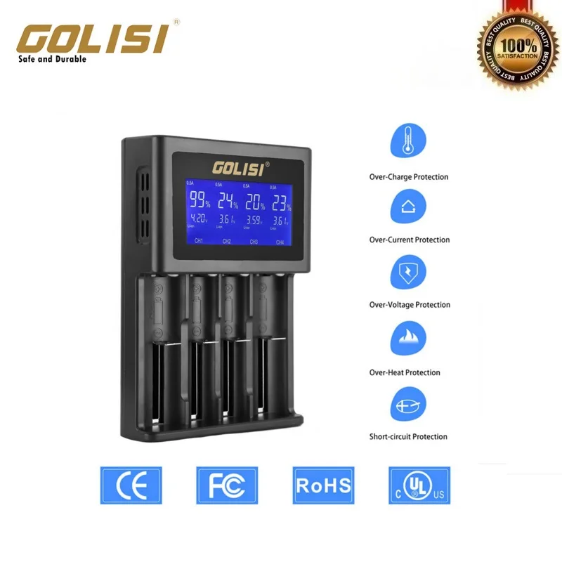 Golisi S4 2A интеллектуальное ЖК быстрое зарядное устройство для 18650 20700 26650 литий-ионная Ni-MH Ni-Cd аккумуляторная батарея в комплект не входит