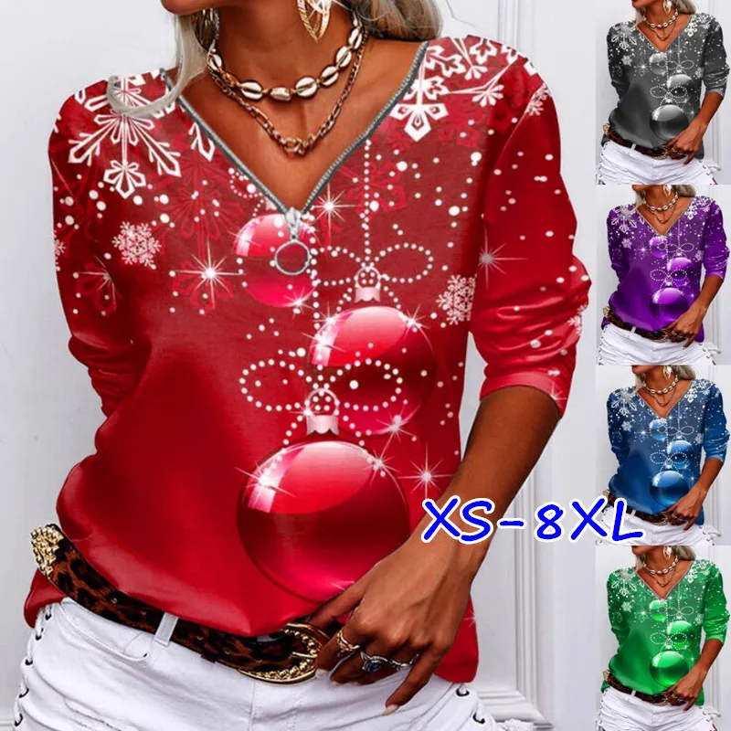 

Women Casual Clothes Sexy Long Sleeve Tops V-neck Zipper Tees LadiesT-shirt Blousas Loose Cotton Shirts XS-8XL
