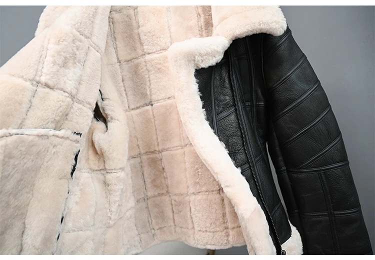 Abrigo mujer natural real sheep fur coat women clothes moto& Biker genuine leather jacket Double-faced Fur sheepskin coat
