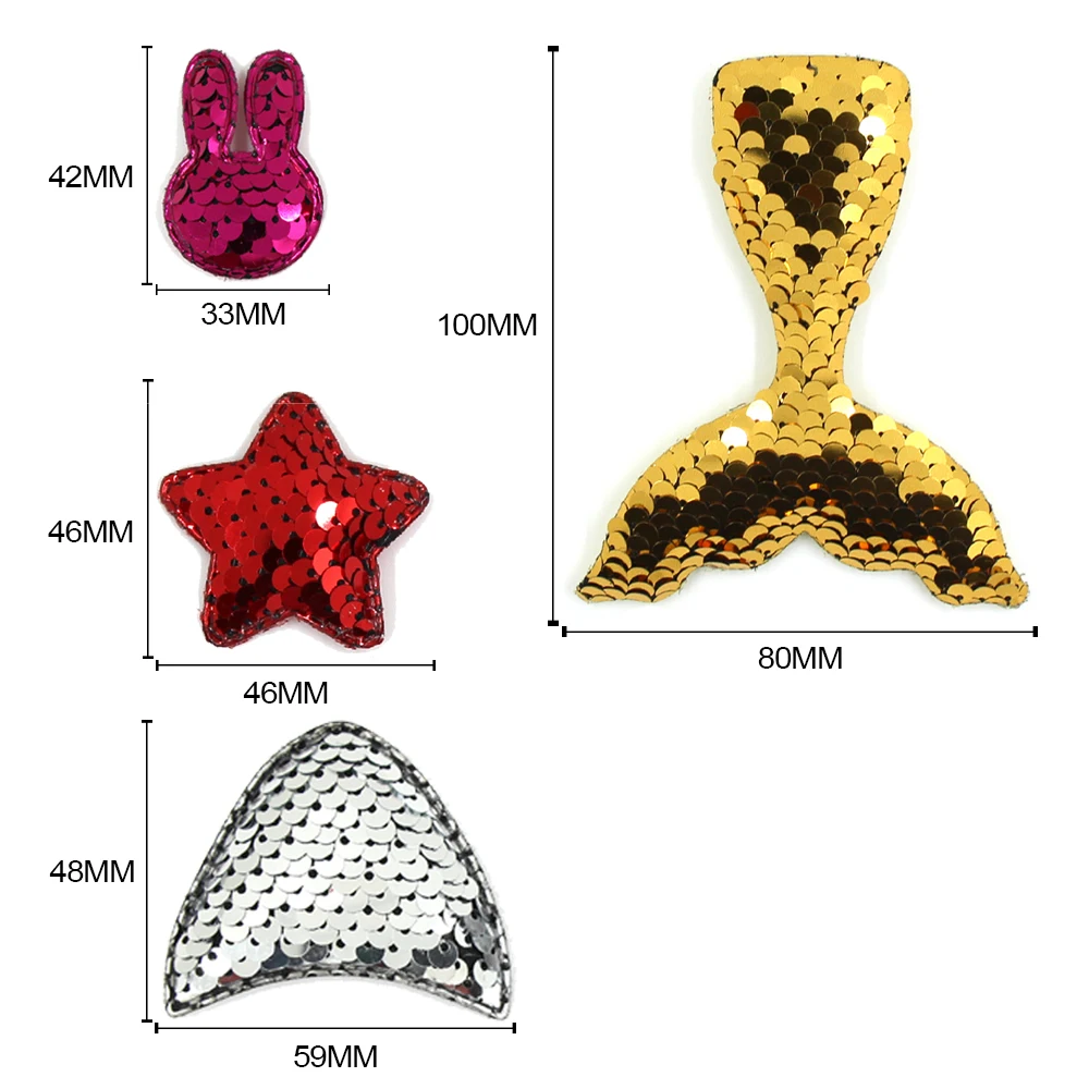 10 шт. цветные нашивки с блестками Звезда/кролик/рыбий хвост вышитый патч для