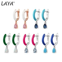 laya 925 sterling silver free shipping synthetic color crystal fashion drop earrings for women charm jewelry handmade enamel