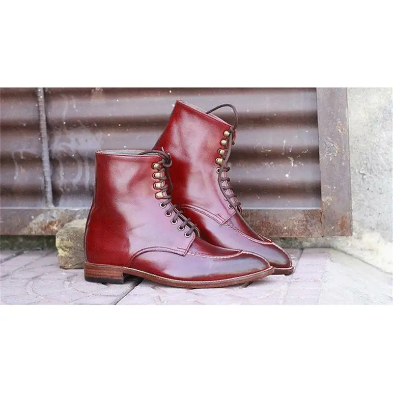 

2021 New Men Shoes Fashion Classic Business Casual All-match Handmade Wine Red PU Stitching Stitching Lace Dress Boots 3KC421