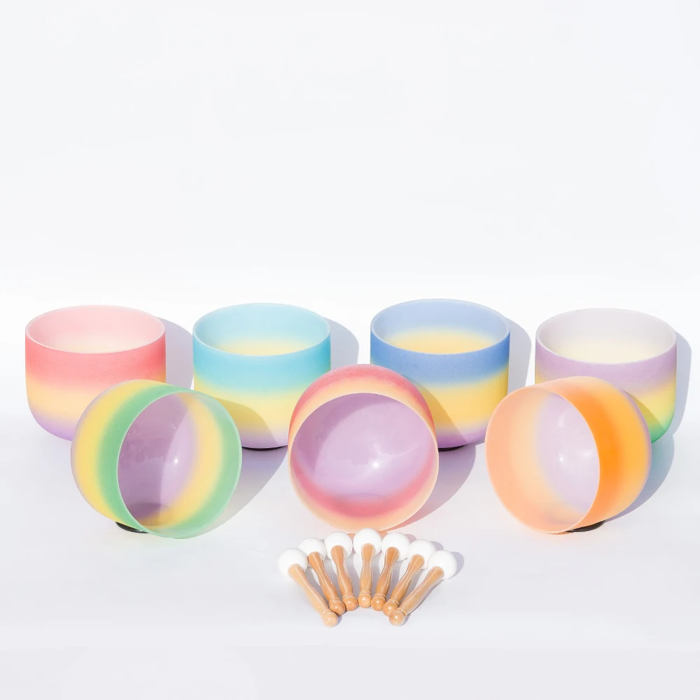 Радужная чакра из матового кварцевого кристалла Note C/D/E/F/G/A/B Поющая 1