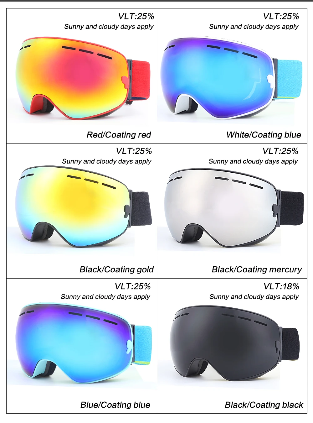 Лыжные очки с двойными линзами UV400 незапотевающие для сноуборда катания на лыжах