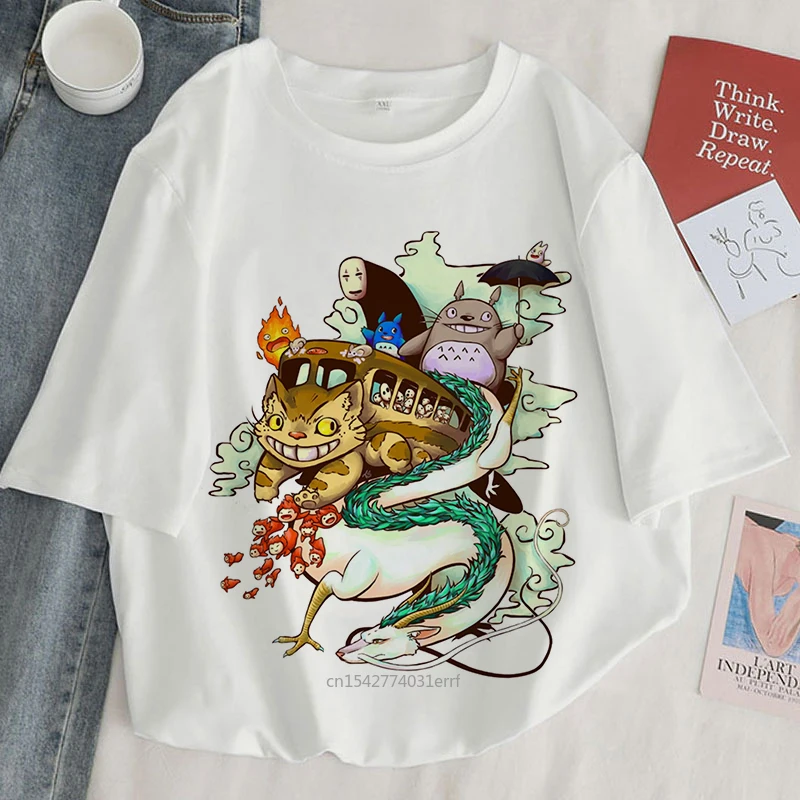 

Harajuku Aesthetic White Top My Neighbor Totoro Graphic Print T-shirt Women New Summer Tee