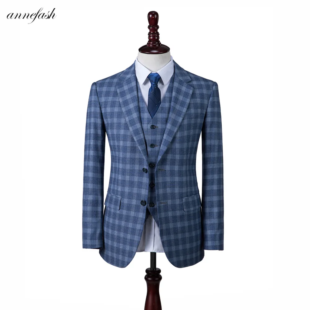 Индивидуальный заказ Для мужчин клетку узор сексуальное приталенное синее