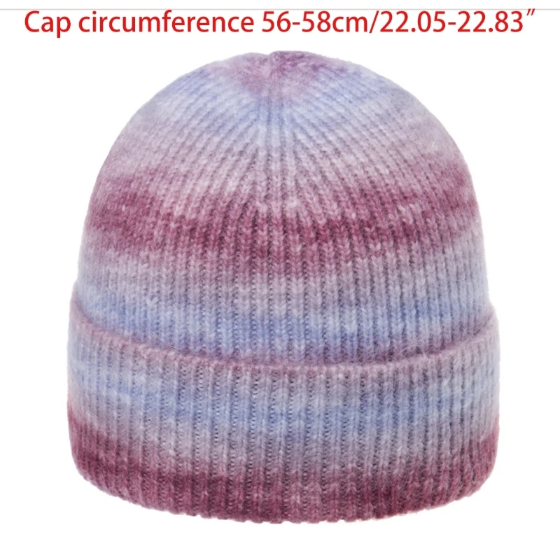 

Korean Style Gradient Rainbow Multicolored Stretch Knitted Beanie Hat Women Men Winter Warm Harajuku Hip-Hop Cuffed Skull Cap St