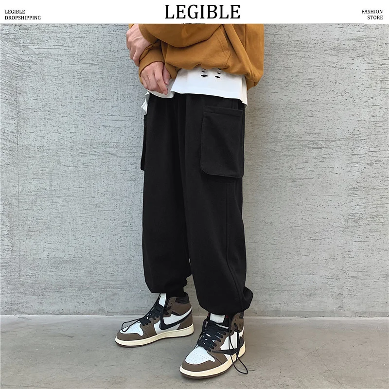 

Однотонные мужские шаровары, свободные брюки до щиколотки в Корейском стиле, Повседневная Уличная одежда
