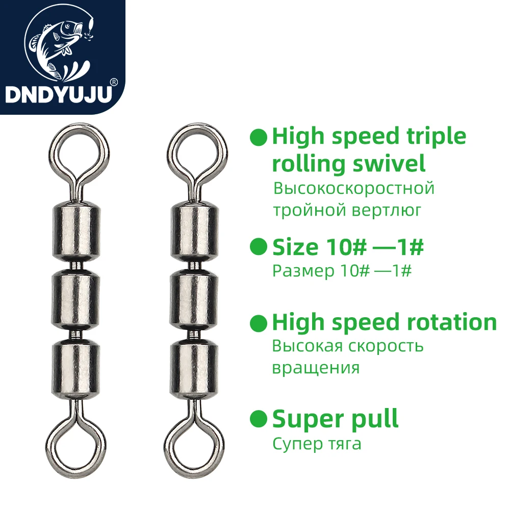 

DNDYUJU 50pcs Stainless Steel Triple Rolling Bearing Portable Corrosion Resistant Durable Quick Connector Safe Fishing Swivels