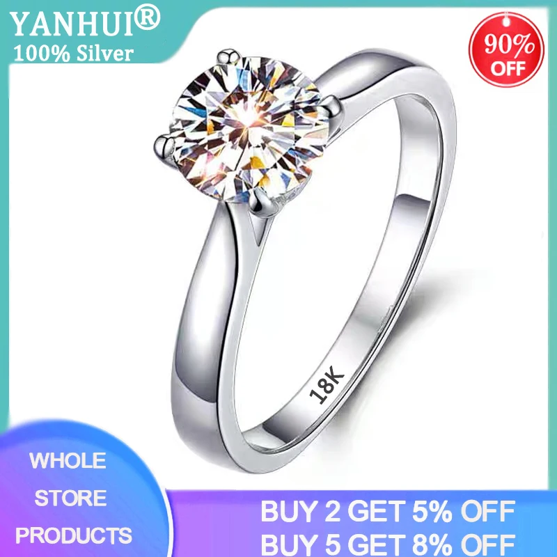 

With Certificate Original 18K White Gold Color Ring With Solitaire 2 Carat Zirconia Diamond Wedding Band For Women Gift R128