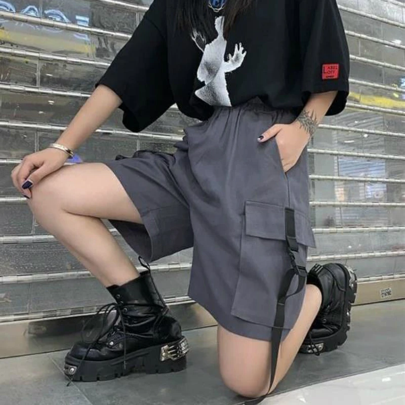 

Shorts Womens Summer Straight Solid Cool Fashion Bf Couple Wide Leg Plus Size Knee Length Leisure All-match Trendy Elastic Waist