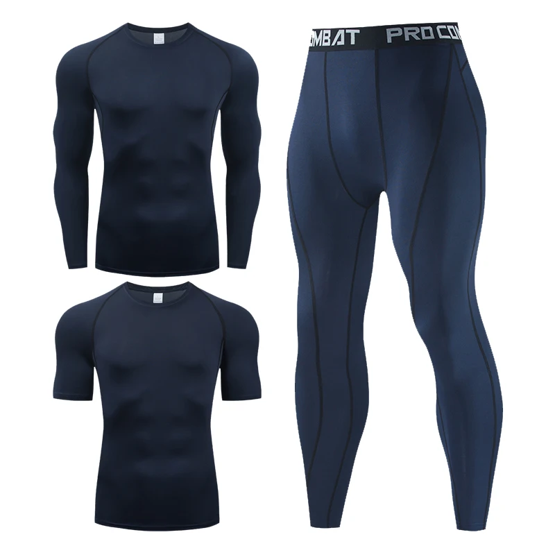 

Men's Brand Clothes Sportswear Compression Running Set rashgard male summer Short sleeve Tights training base leggings T-shirt