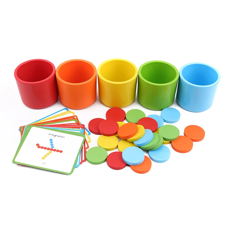 

Wooden Toys For Children Montessori Colour Class Cup Toys Classification Cup Colorful Coins With Wood Baby Toys Hot Sale