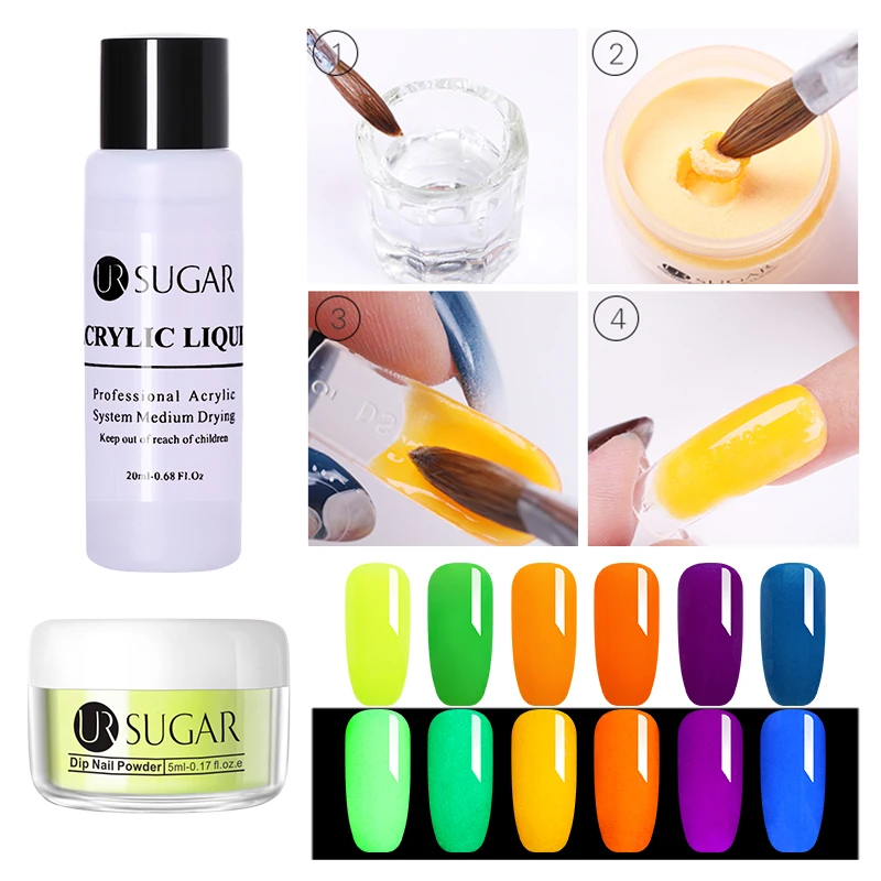 UR SUGAR 4 шт погружающий акриловый порошок для ногтей Набор для наращивания ногтей строитель Блестки для ногтей Слип решение Быстрое расширение ложные советы