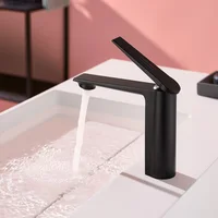 Bathroom Sink Faucet Matte Black Modern Basin Mixer Tap Brass Body Single Handle Single Hole Deck Mount