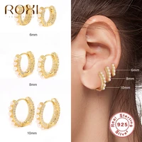 roxi pearl micro inlaid zircon round hoop earrings for women girls 925 sterling silver circle earrings cz huggie earring jewelry