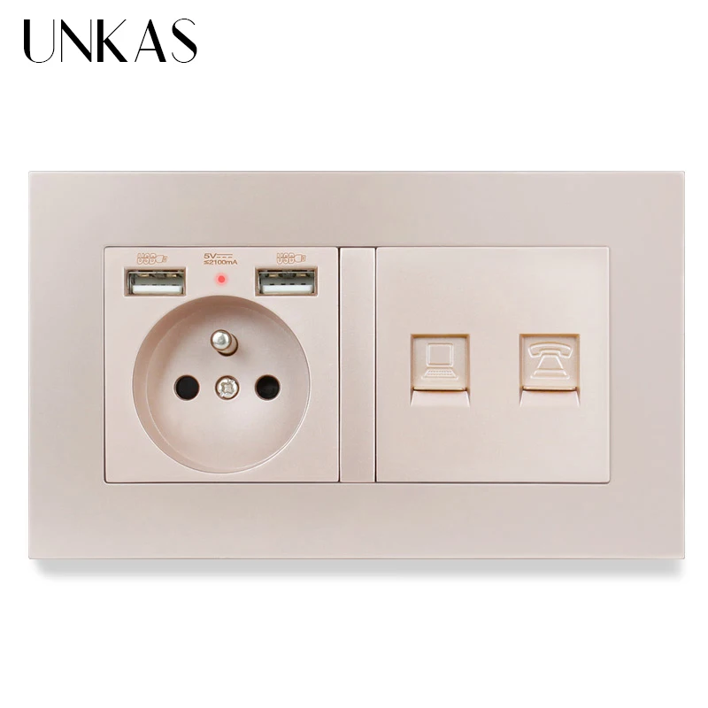 UNKAS PC пластиковая панель французский стандартный разъем с 2 USB зарядным портом + RJ45