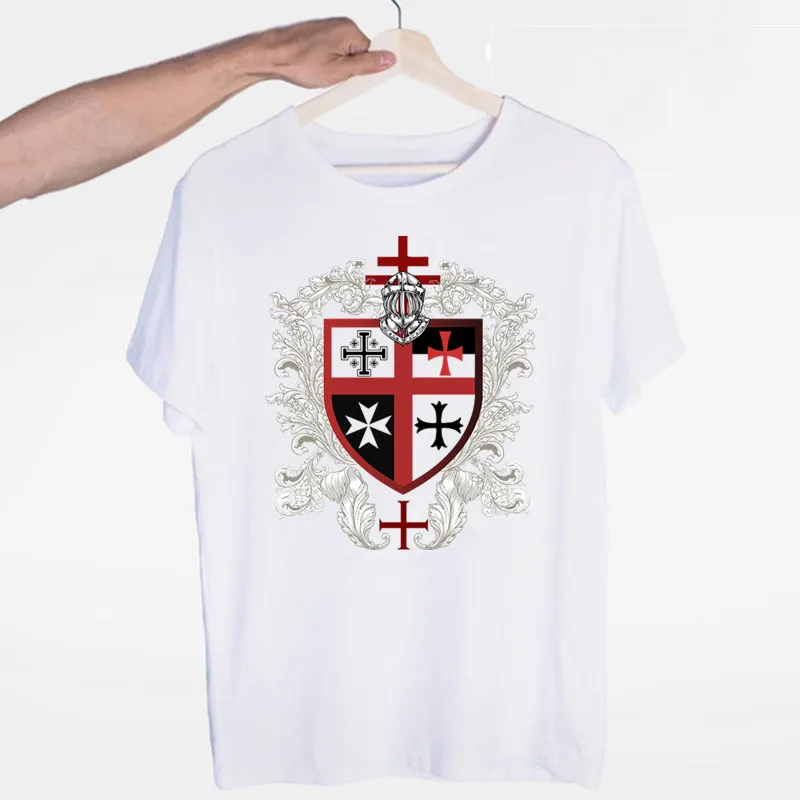

Summer New Men's O-Neck Tshirt Short Sleeve Hipster Swag Harajuku Men's Clothing Templar Knight White Print T Shirt