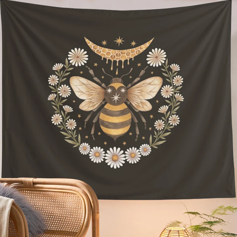 Настенный гобелен с изображением пчелы и ромашек цветочный настенный в стиле