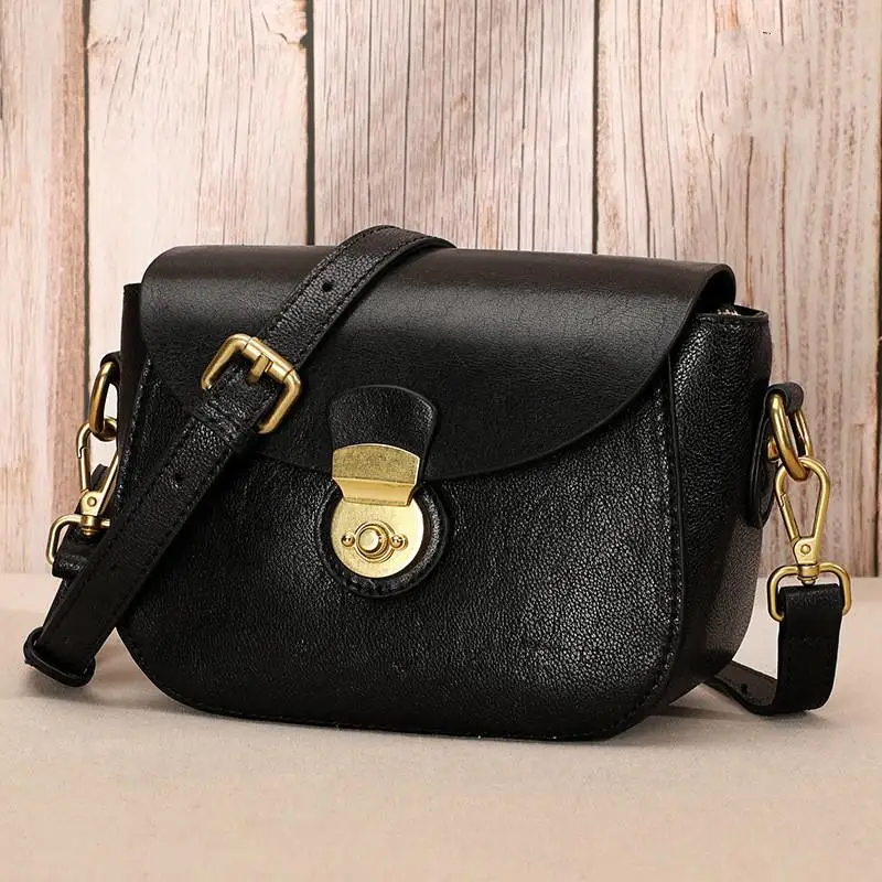 

Retro Handmade 2021 New First Layer Cow Leather Women Bag Solid Color Hasp Small Saddle Shoulder Messenger Bags