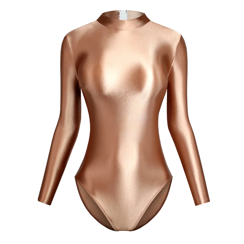 Японский глянцевый женский сексуальный купальный костюм из атласа с застежкой на спине, высокий вырез, длинные рукава, полноразмерный.